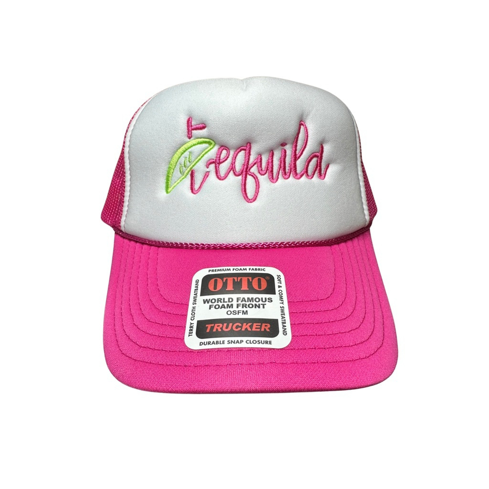 Otto Foam Front Embroidered Trucker Hat “Tequila” SnapBack Hot Pink & White